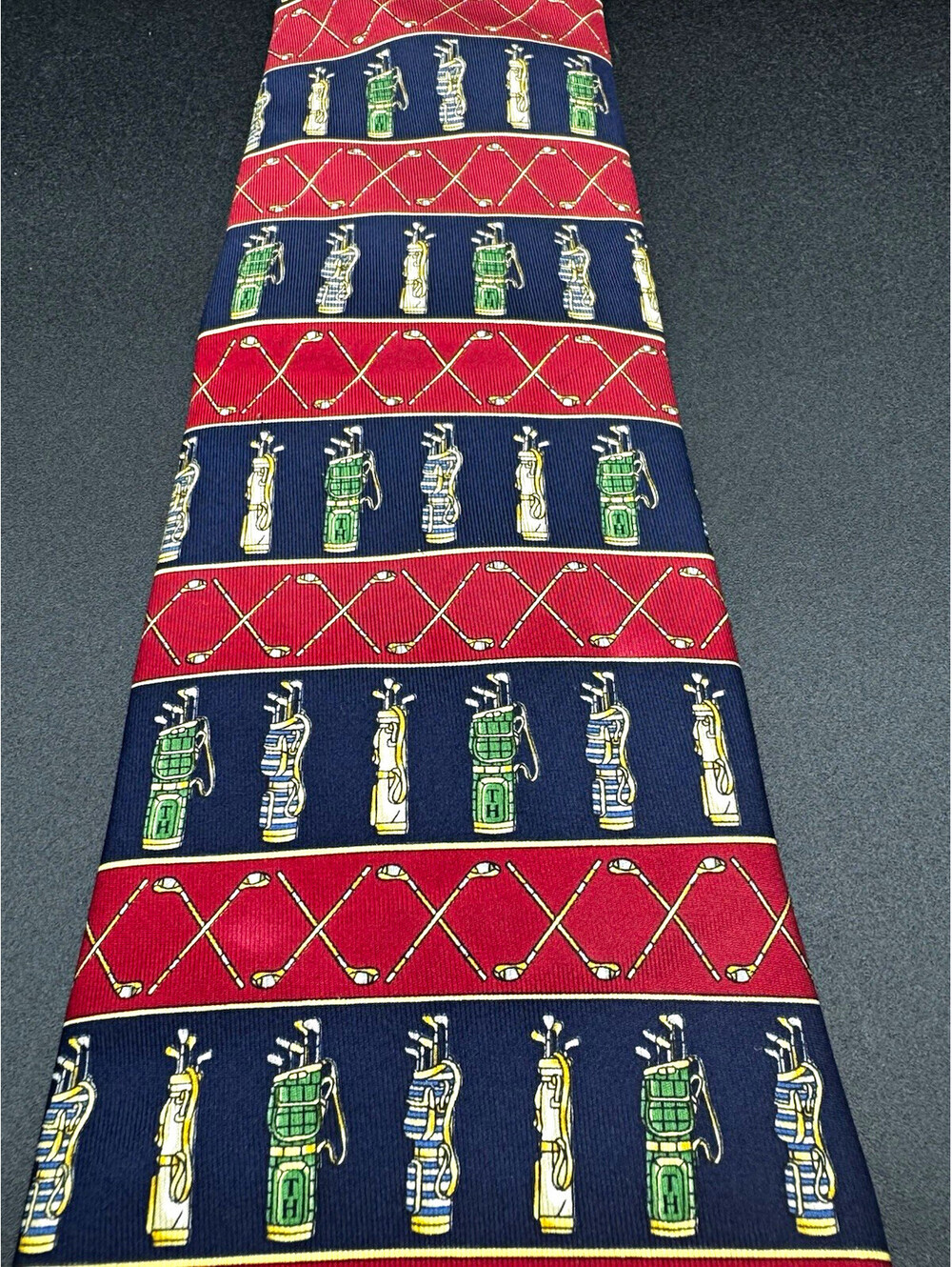 Vintage 90s Tommy Hilfiger Silk Golf Tie Clubs Bags Preppy 57” x 4” Novelty
